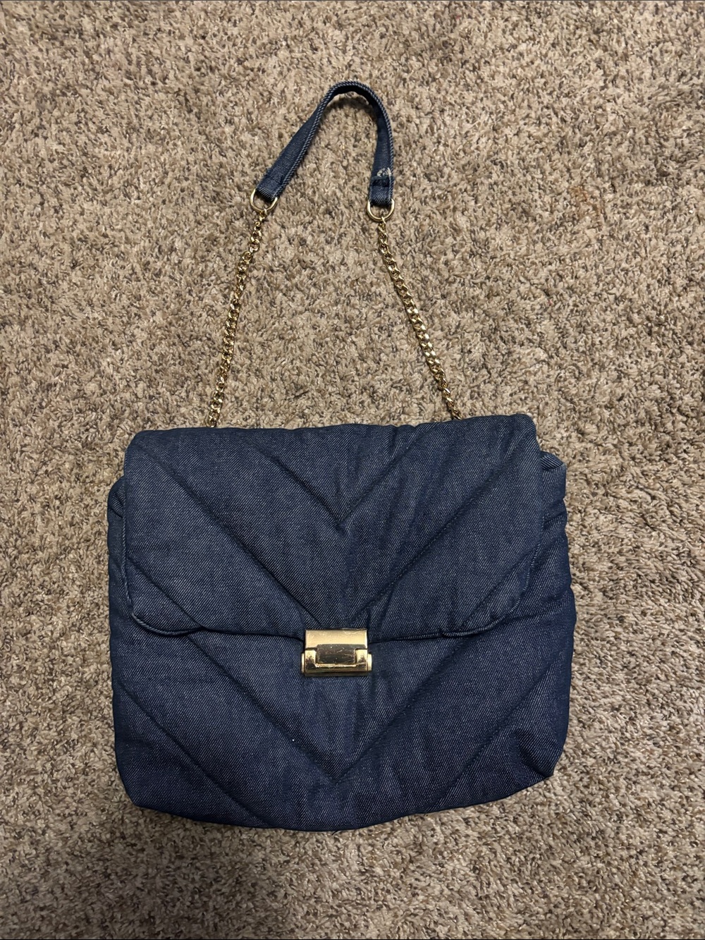 Zara Blue Quilted Chain Envelope Shoulder Bag
